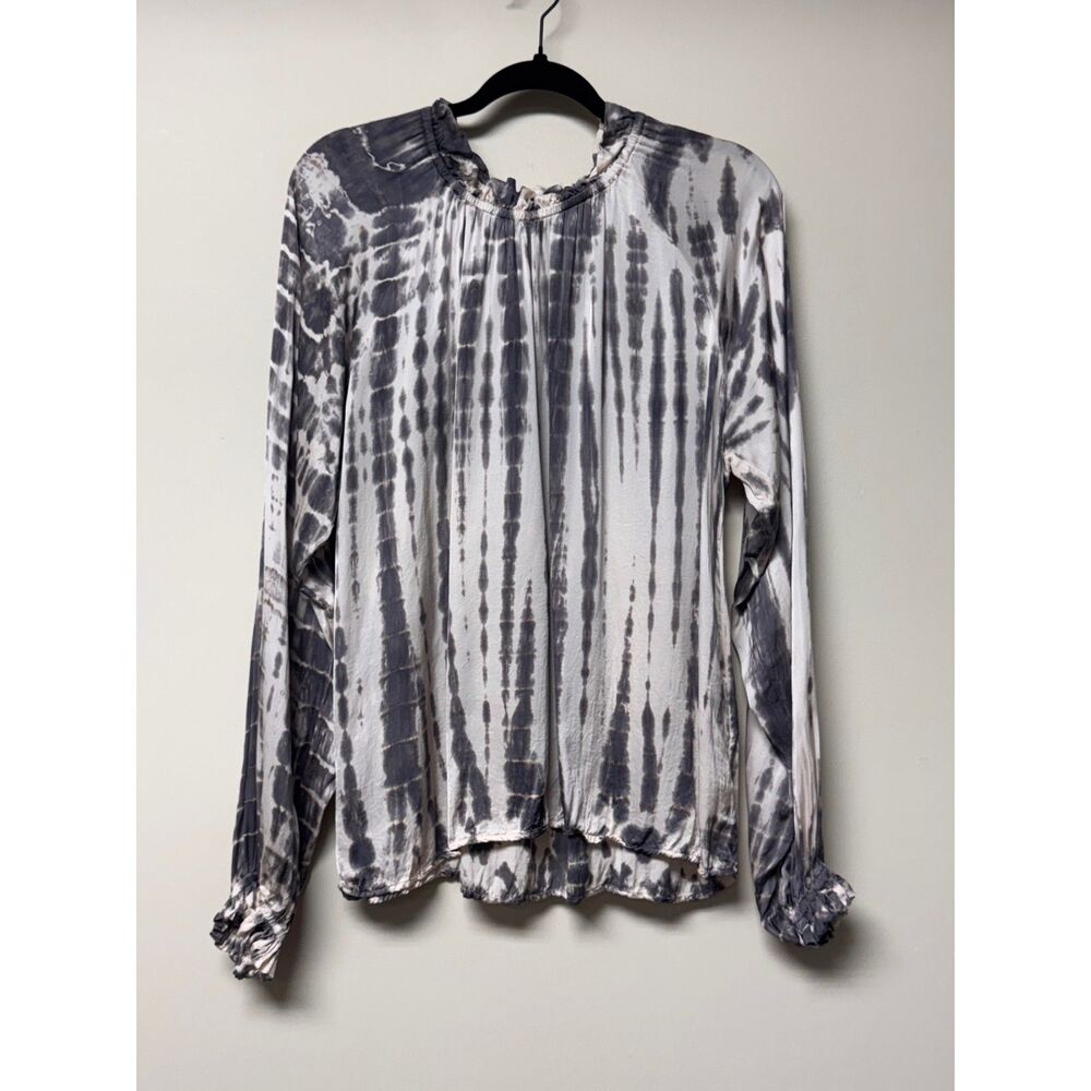 STARK X Long Sleeve Tie Dye Ruffle Trim Blouse, Sz L